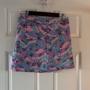 Floral Patterned Pink and Blue Skirt